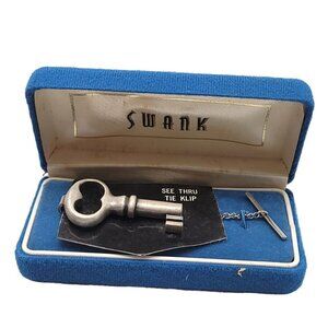 SWANK Silver Tone See Thru Key Tie Clip New Old Stock in Box